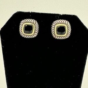 David Yurman Small Albion 14k Yellow Gold, Sterling and Onyx Stud Earrings.